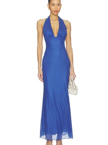 More To Come Charly Halter Maxi Dress In Blue Dot